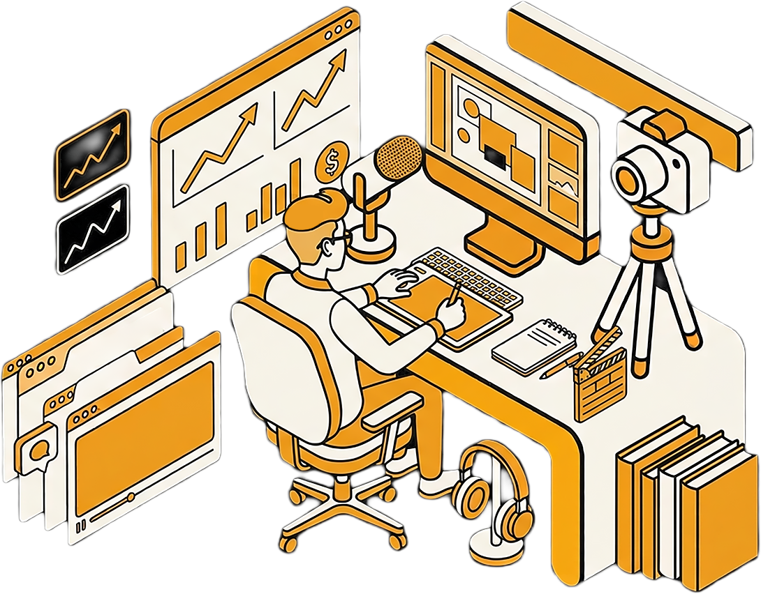 Illustration of a communications studio